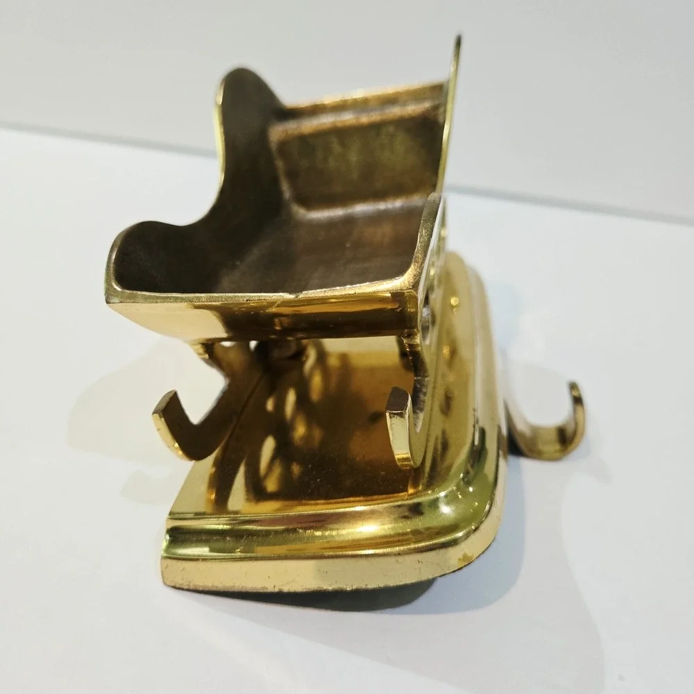 Vintage Solid Brass Sleigh Christmas Stocking Sock Holder Hanger